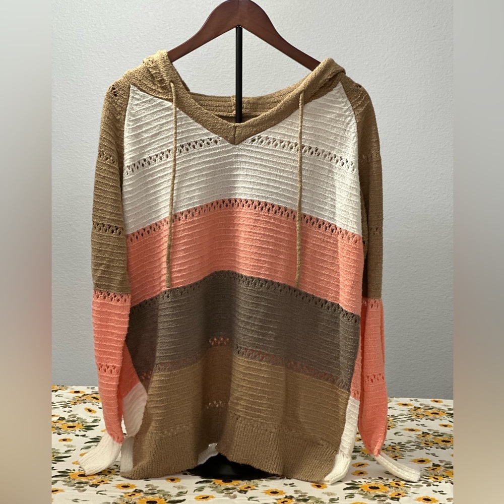 Blencot Colorblock Hooded Crocheted Sweater